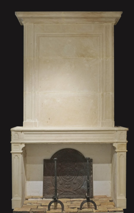 Cheminée ancienne à trumeau d'époque L XIV L166 xH 294 cm fireplace with stone trumeau from the L XIV period