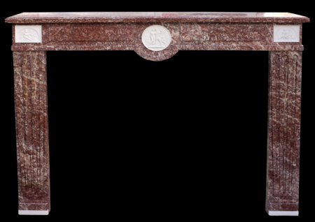 cheminée ancienne d'époque Directoire fin XVIII° en marbre rosé vif des Pyrénées L 149 x h 113 cm L XVI period fireplace in Pyrenées marble