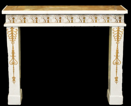 cheminée ancienne Directoire en faïence et marbre L 152 x 109 cm Antique Directoire period fireplace in earthenware and marble